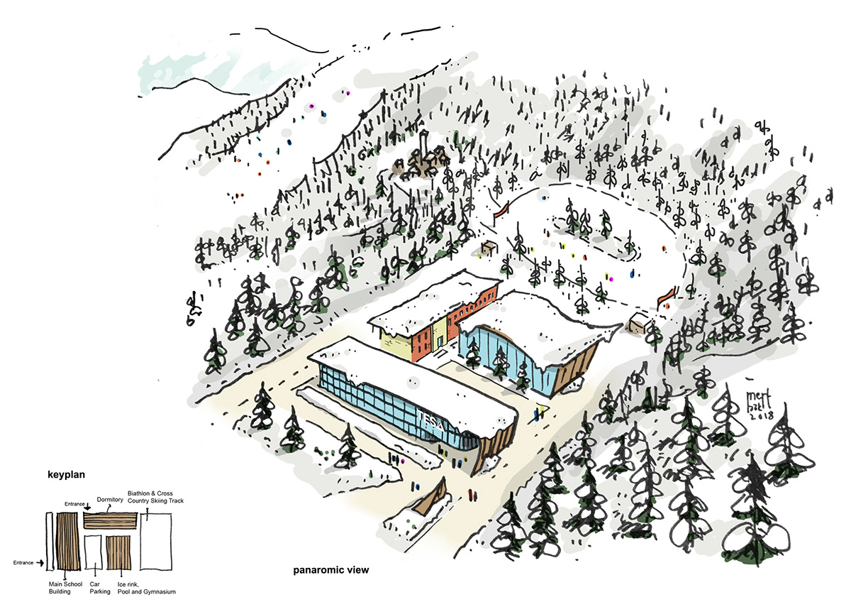 architecturalillustration architecture brochure concept ILLUSTRATION  Ski skiacademy sport