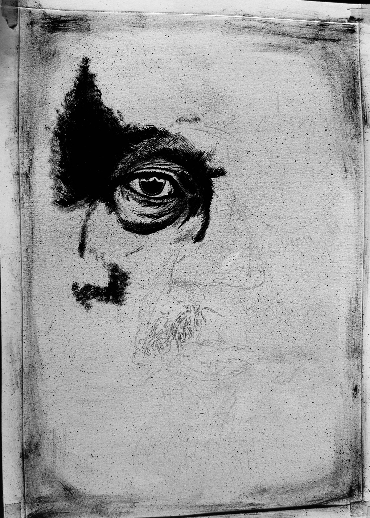 viejo pirata parche ojo dibujo negro pincel seco pincel tinta china estilografo lapiz salpicadura grunge cepillo