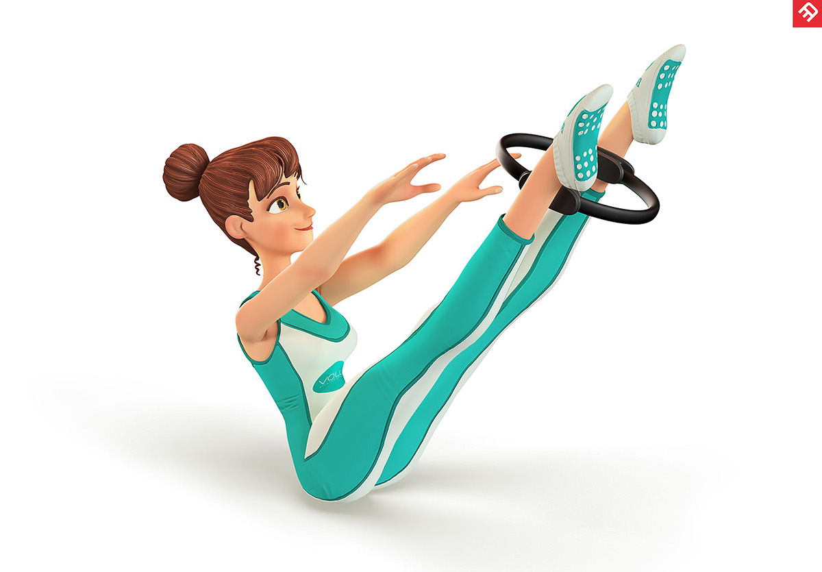 digital 3D Mascot doll girl Pilates sport