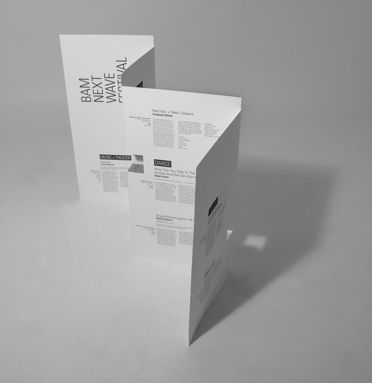 Popup brochure BAM Next wave festival light and shadow Paper-engineering sculptural