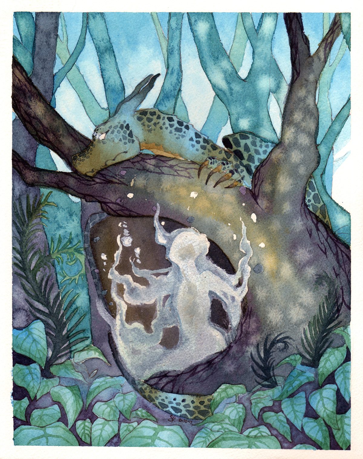 fantasy watercolor watercolour forest ghost dragon spirit Love people animals Nature