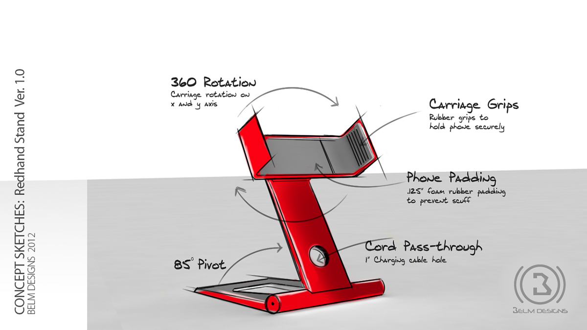 cell phone stand Phone Cradle Cell phone holder phone holder industrial designs Redhand Technologies Belm Designs 3D 3D model Renderings mobile  phone Internet monitoring Stand Belm design