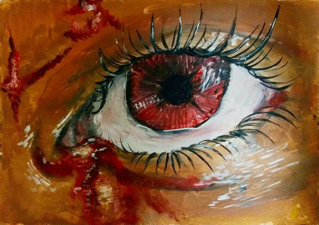 eye art painting   spirals blood wounds red black redeye spirals technique