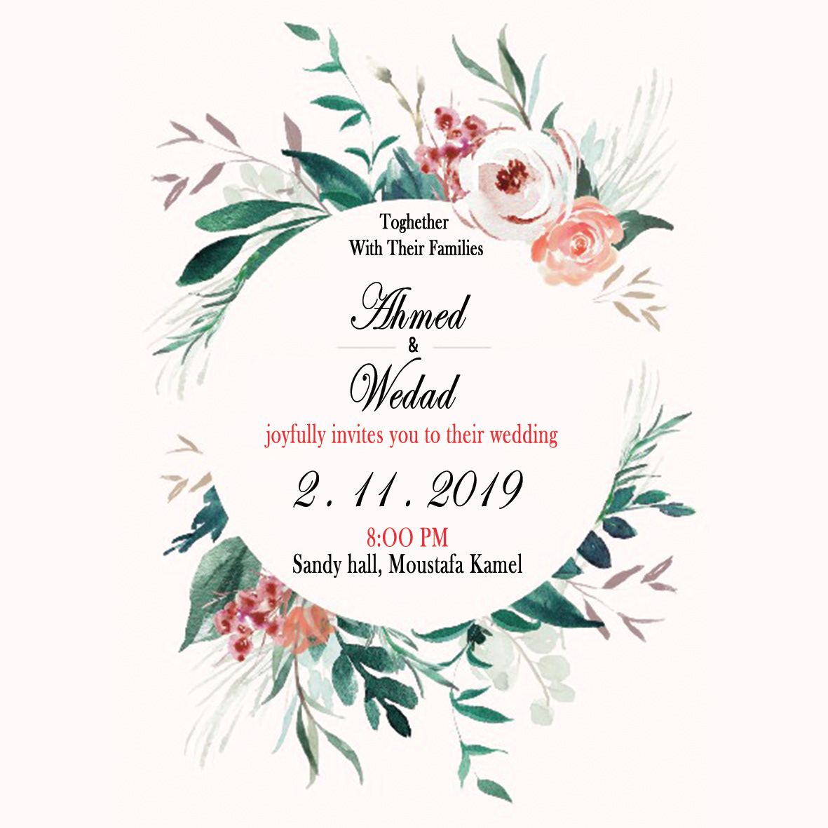 wedding print Invitation pink novamber Flowers wedding invitation invit ceremony