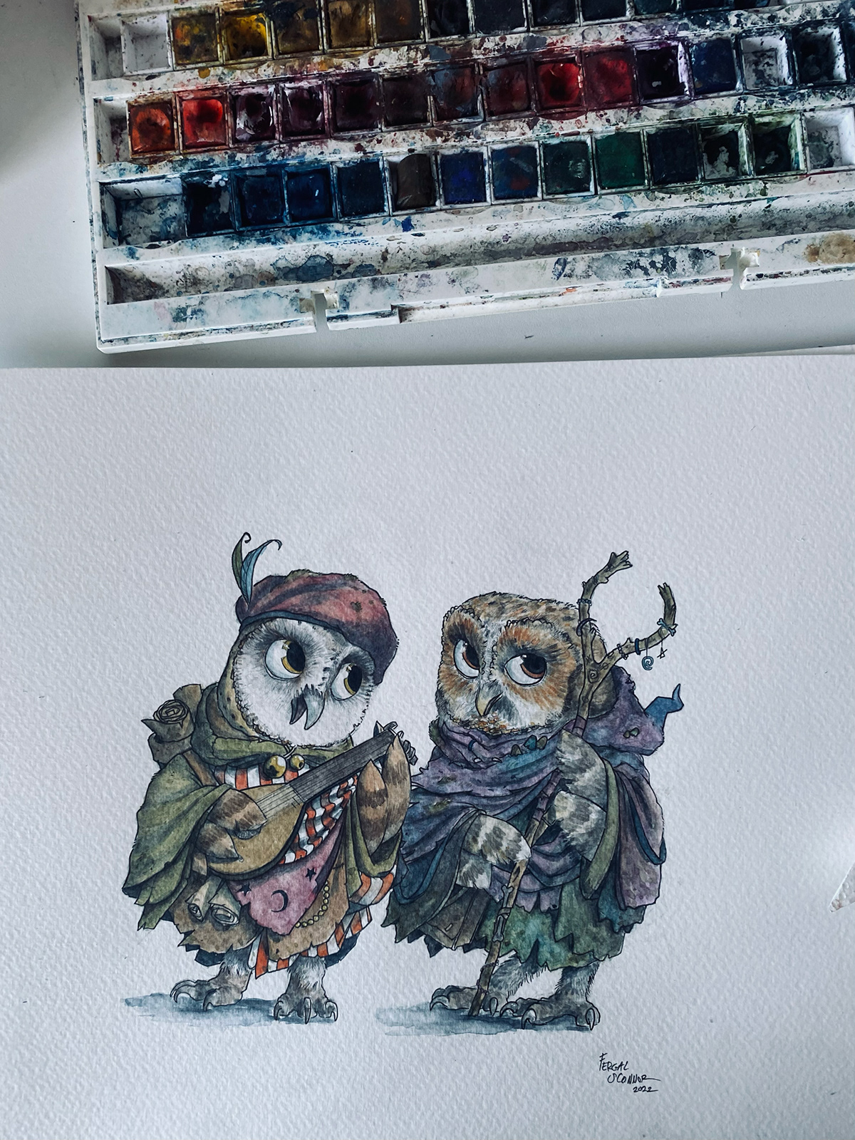 animal characterdesign commercial commission cute Drawing  fantasy owl painting   watercolor