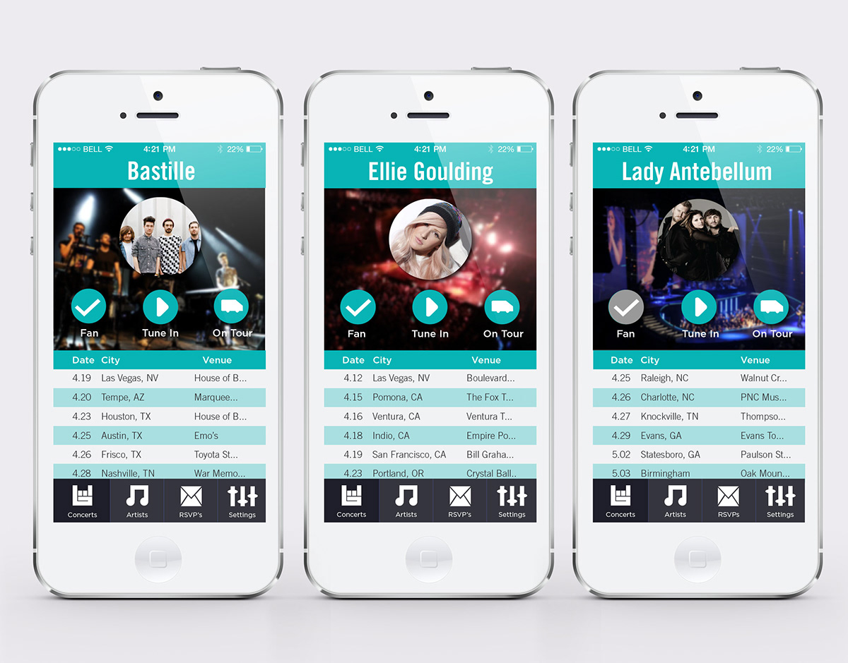 concert BandsInTown pop music rock music concerts Mobile app Mobile Application tracking following calendar