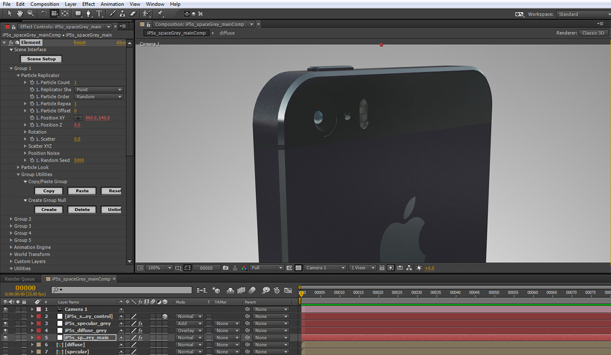apple iphone 5s after effects element 3d
