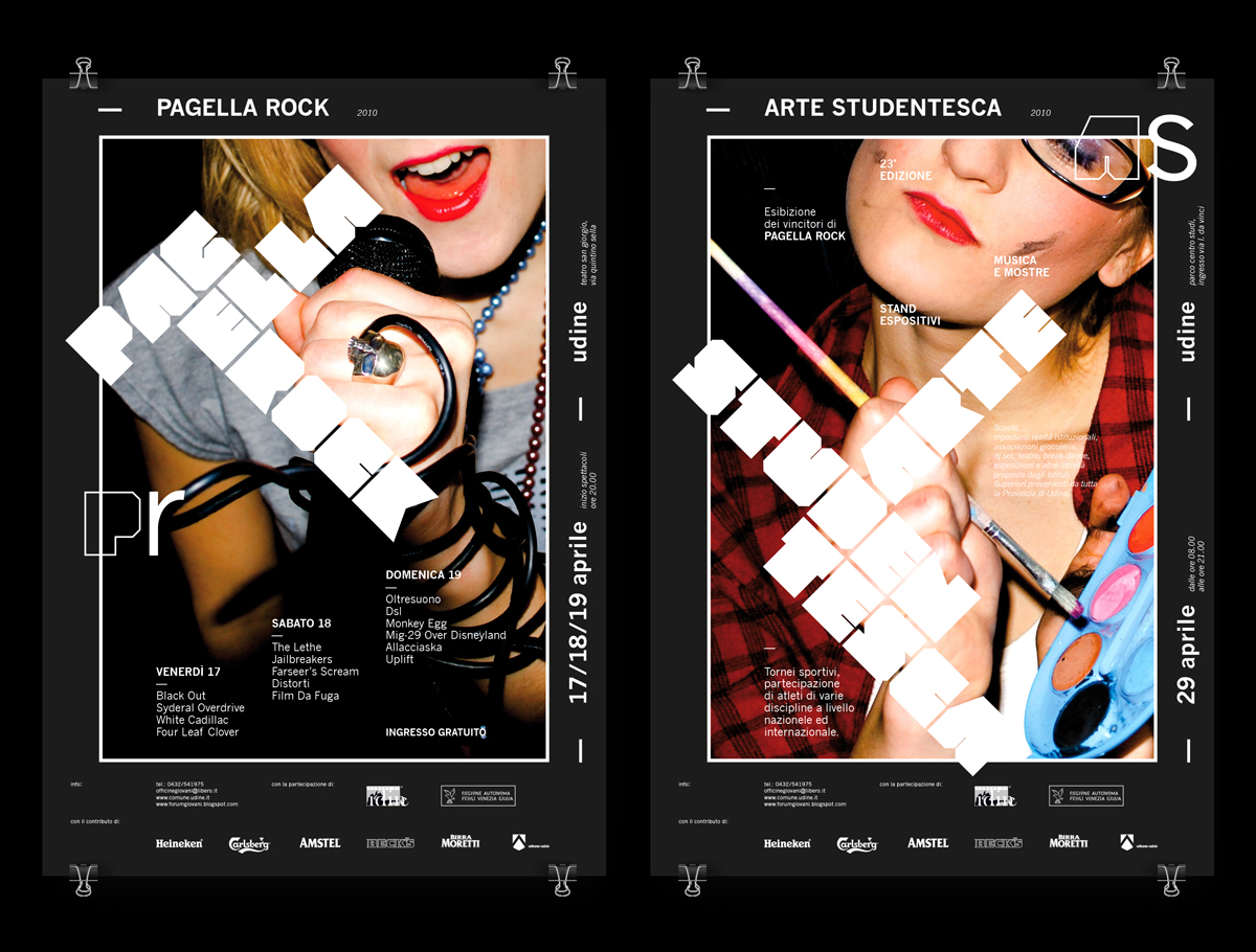 udine pagella rock arte studentesca Student work posters set of posters Music and Art black and white girl lettering