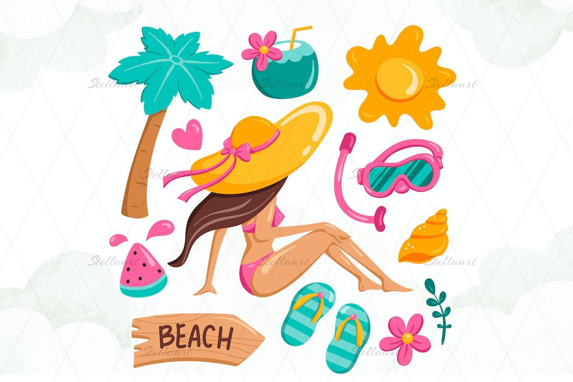 doodle summer cute cartoon Holiday beach season vacation girl