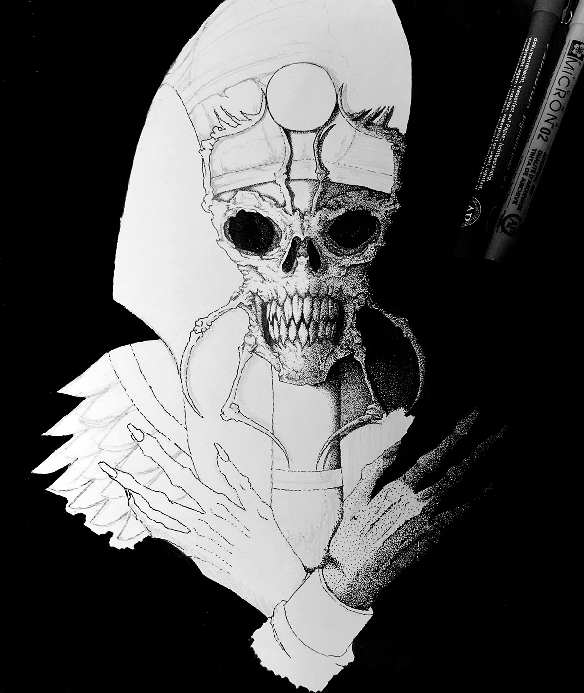 black metal dark art death metal dotwork horror ink pharaoh Pointillism skull Terror
