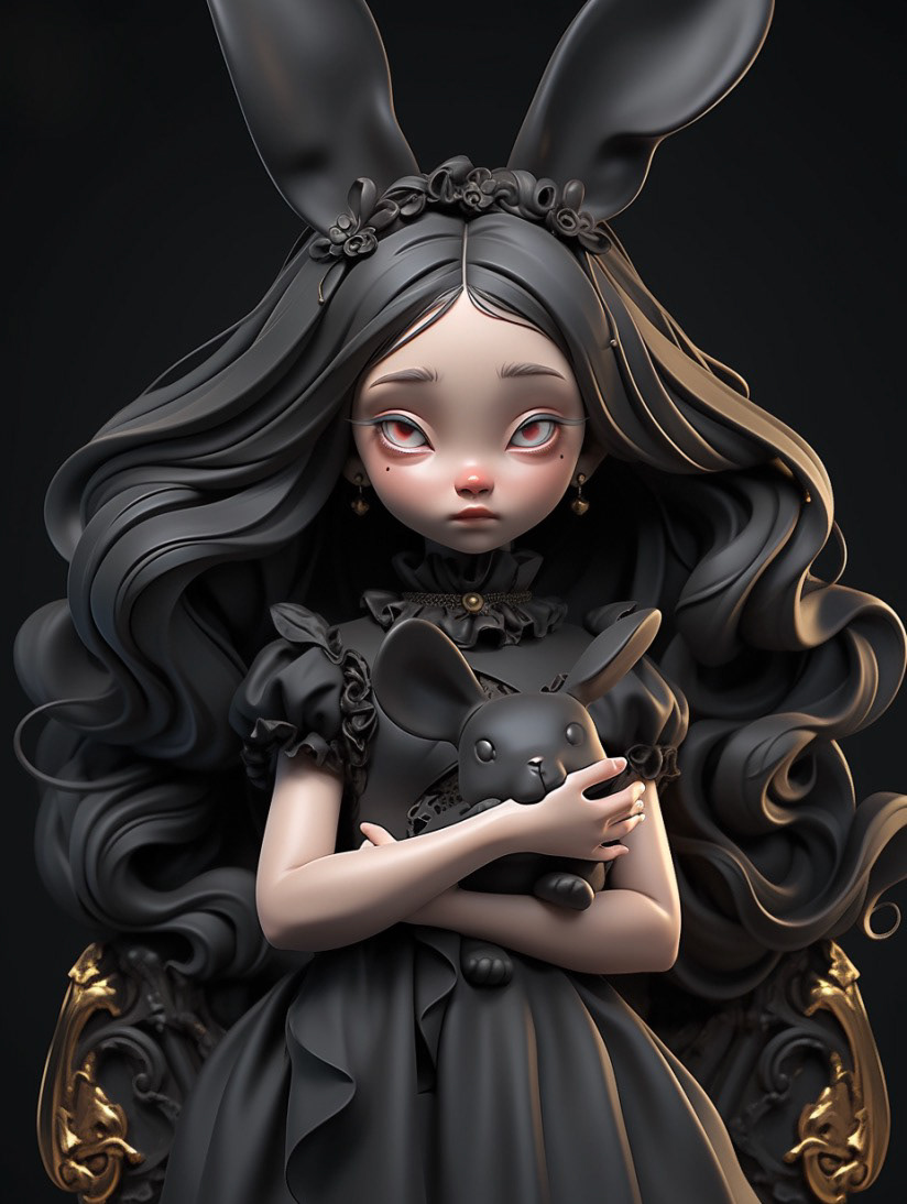 midjourney baroque gothic 3d art clay girl Hanfu 盲盒 手办 3D ai c4d Chinese Dunhuang cultural cute little girl 模型