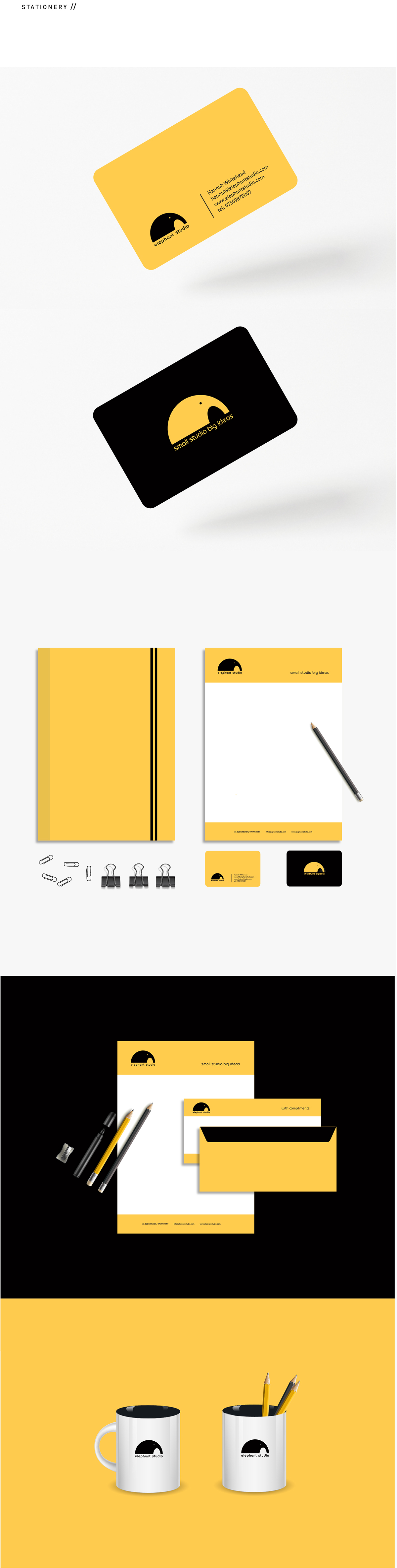 identity logo studio design studio yellow black business card letterhead elephant Stationery Website brand clean Logo Design Logotype