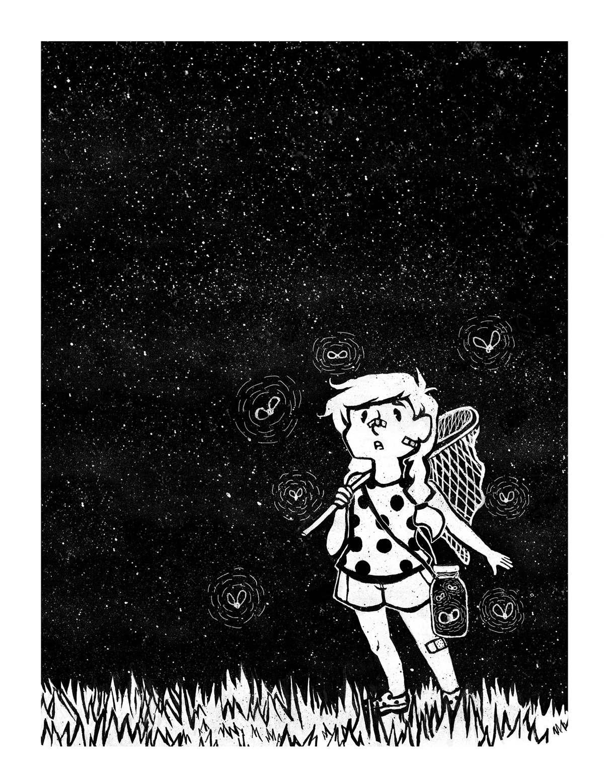black and white b&w Zine  summer pen and ink India ink fireflies childhood