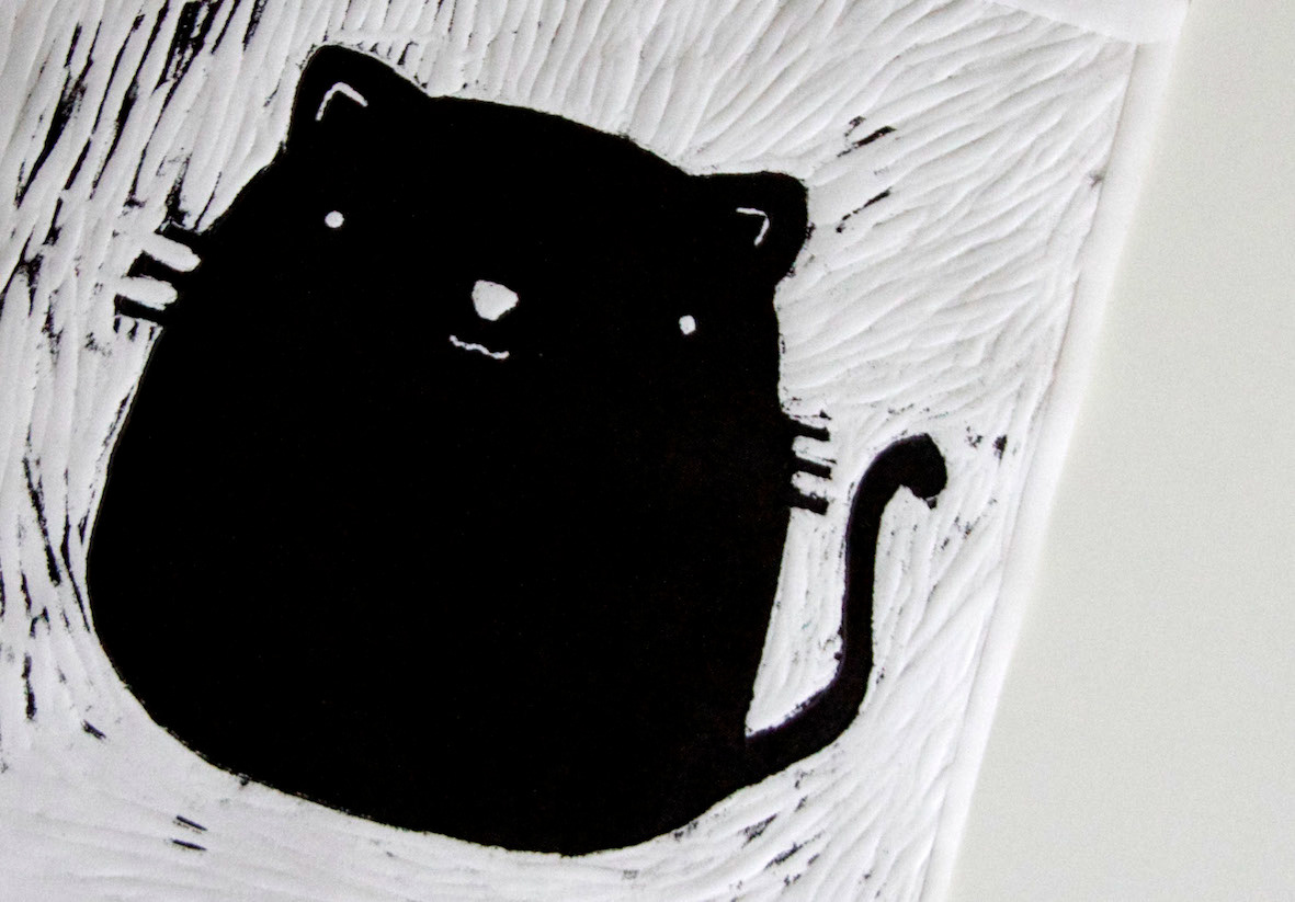 linoleum ink kitty children's book minino Gato gatito neko wood print linoleo linocut Cat book kids