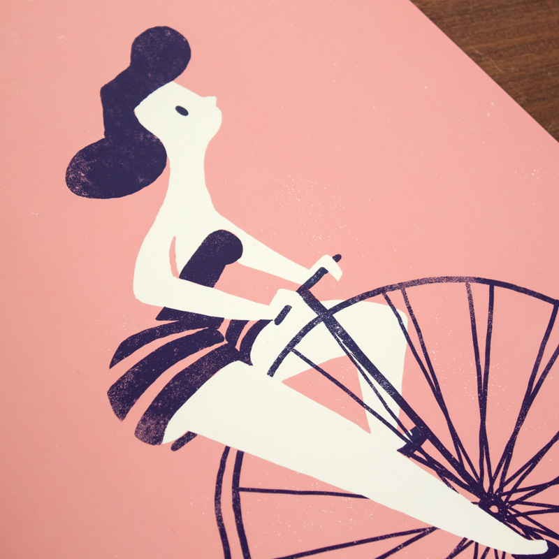 wheel penny-farthing vintage Retro girl on bike Bicycle pink