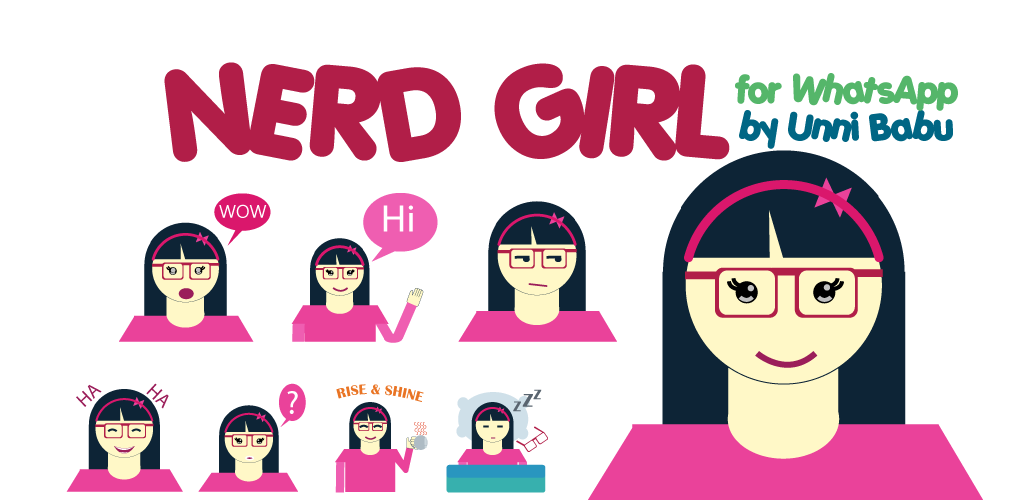 Illustrator Character stickers vector art nerd nerd girl 