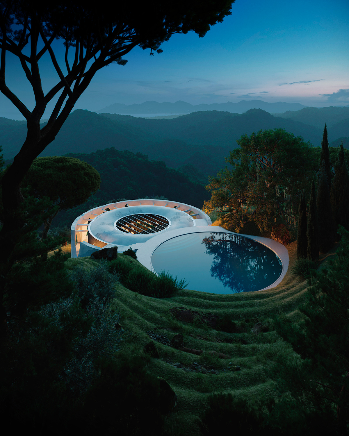 architecture archviz hill house olive Pool refurbishment Villa visualization White