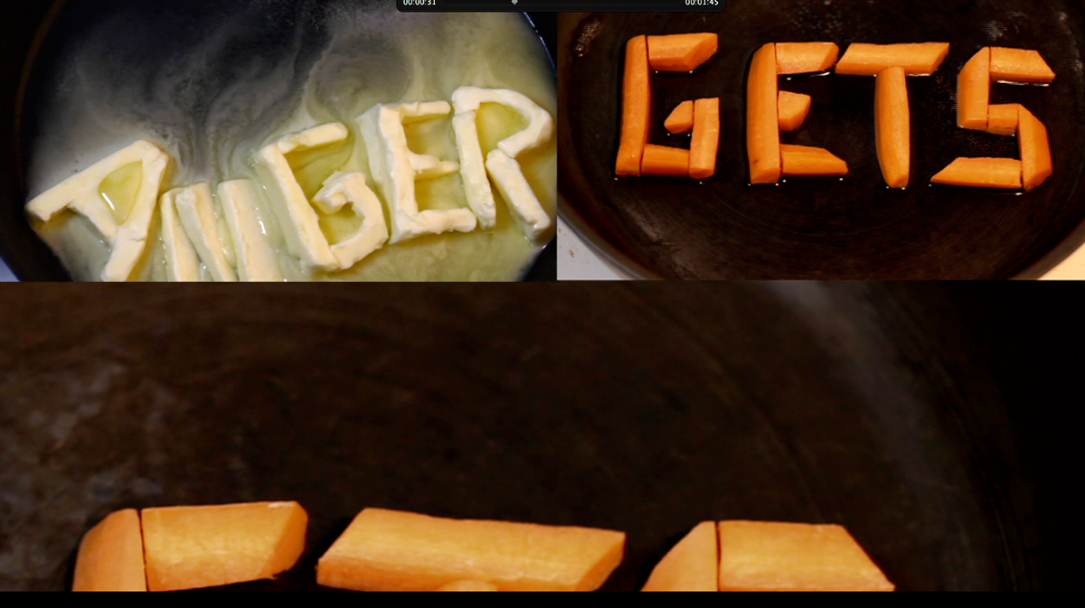 cooking  butter  typography  words  boiling  melting  video  type  FOOD  eating  anger  ideas  rice  Cheese   bread  Live  titling  carrot