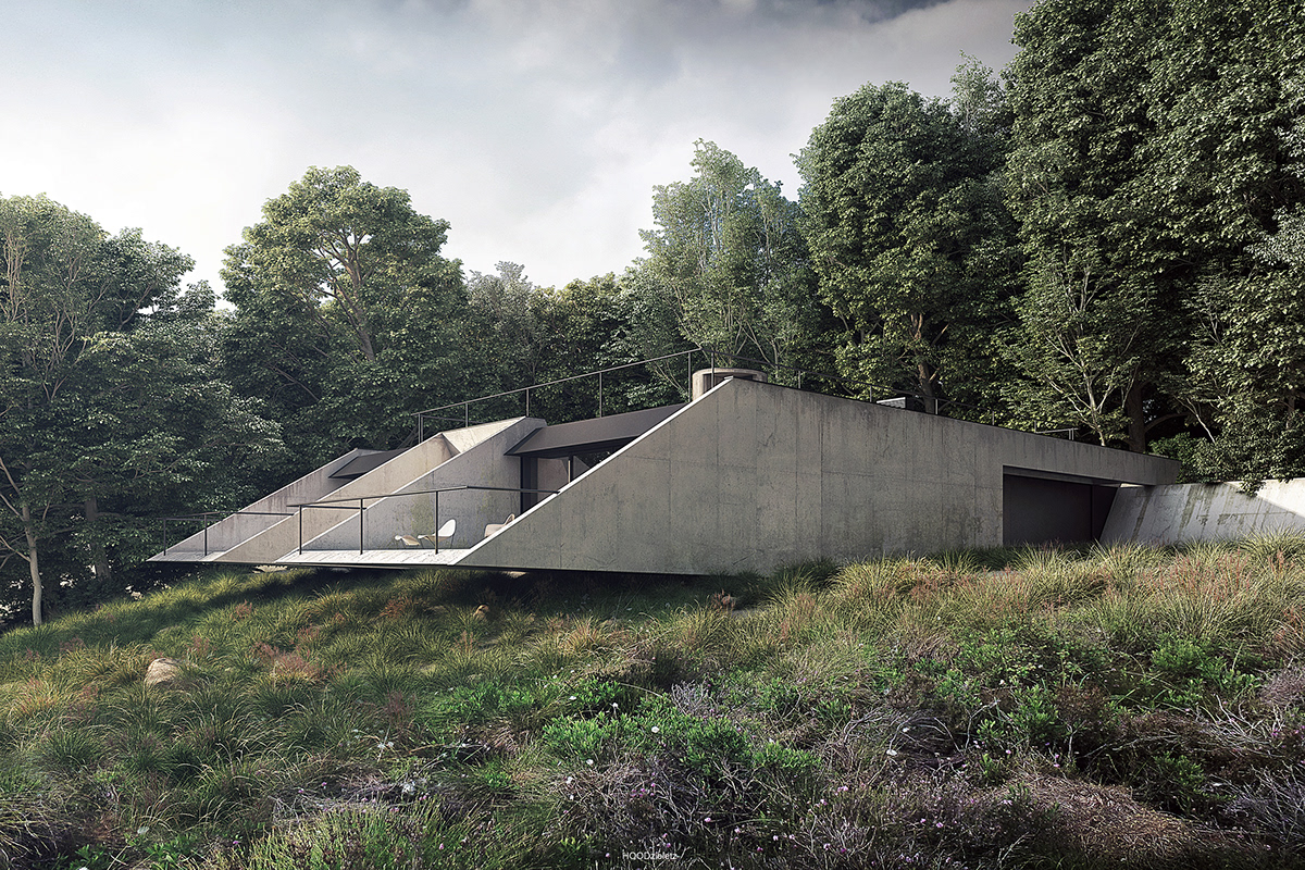 archit visualization Brutalism concrete house adam spychała hoodzieletz