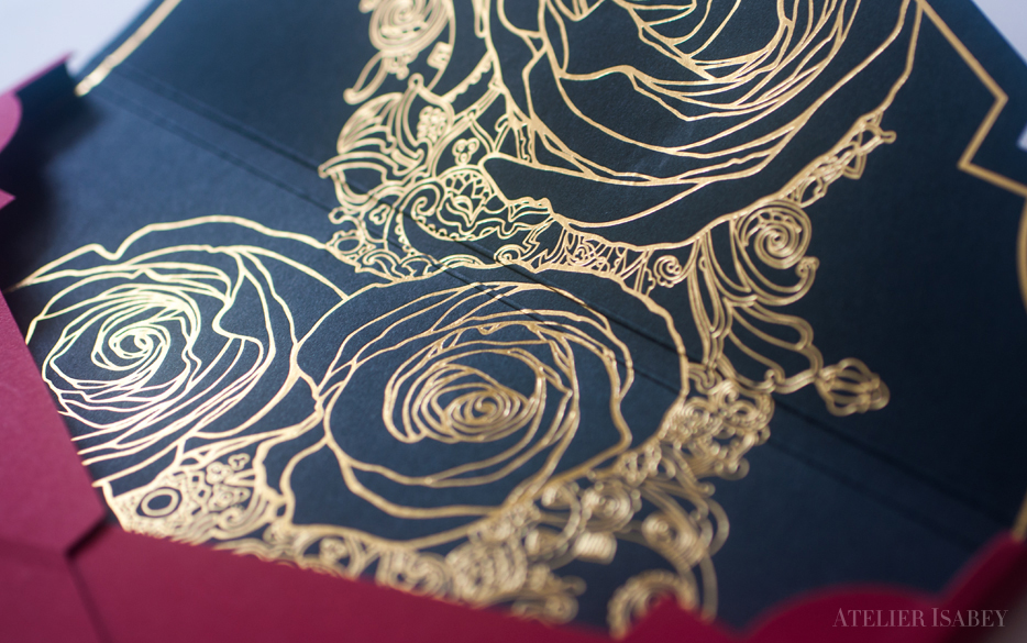 Fashion  Invitation python snake letterpress wedding red  gold foil metal couture