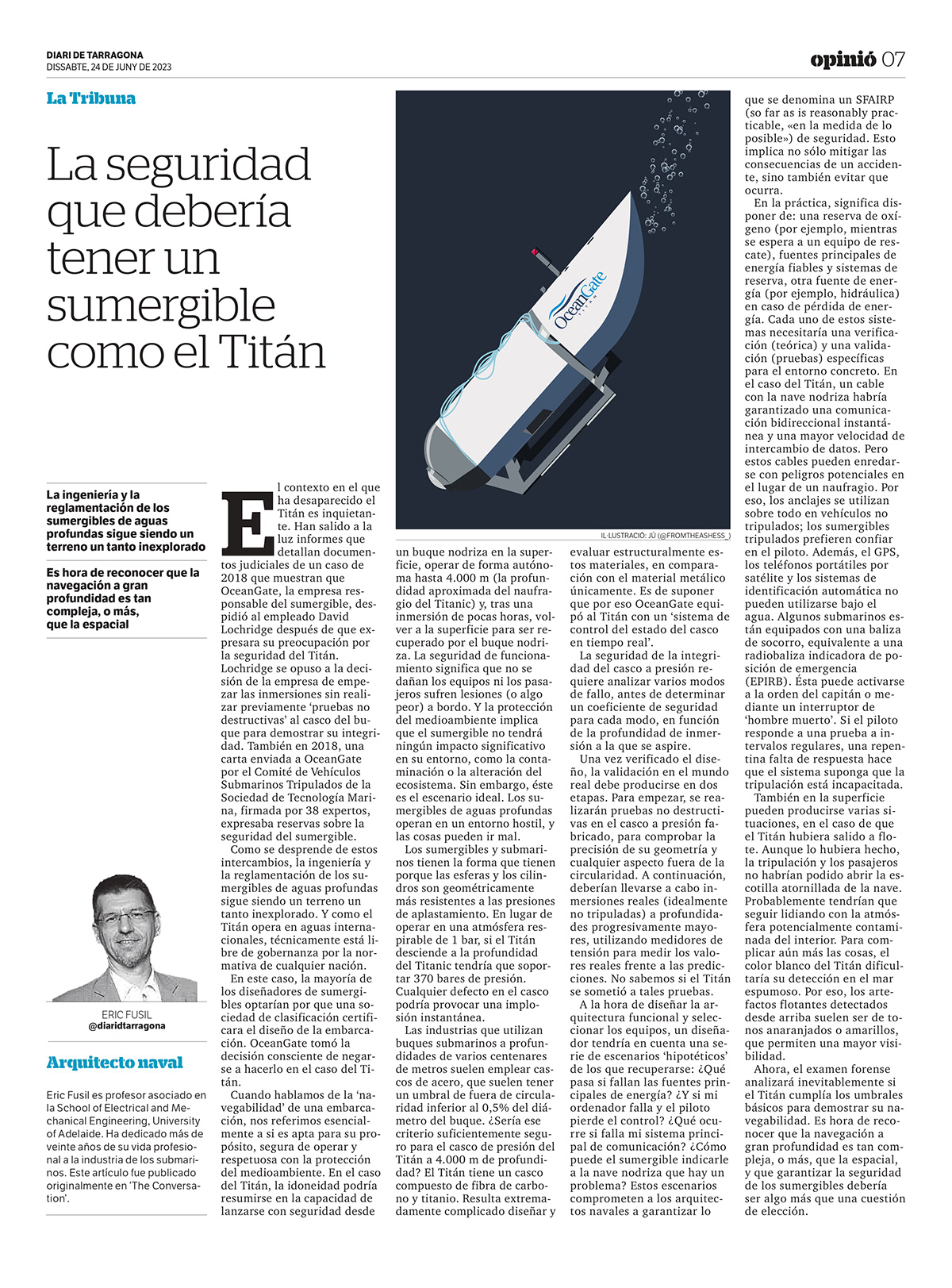 Titan OceanGate submarine submarino ilustracion newspaper periodico newspaperillustration ilustracionperiodistica titanic