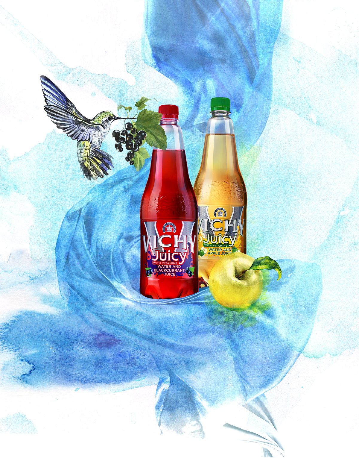 #saku #vichy #juicy #Advertising #print ad #Print Design #illustration #Watercolor #hummingbird