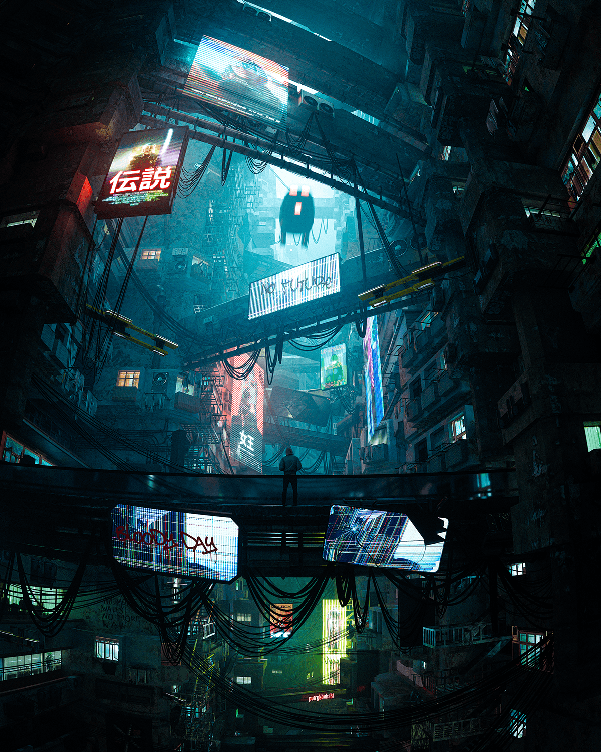 Cyberpunk Dystopia Scifi future blender Digital Art  CGI 3D Render neon
