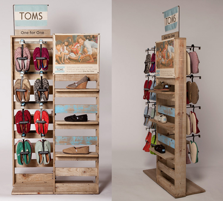 TOMS Shoes retail display wood working 