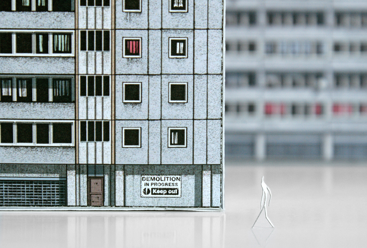 Brutalism London modernism papercraft DIY popup city cardboard paper model Erno goldfinger tower blocks council estates demolition