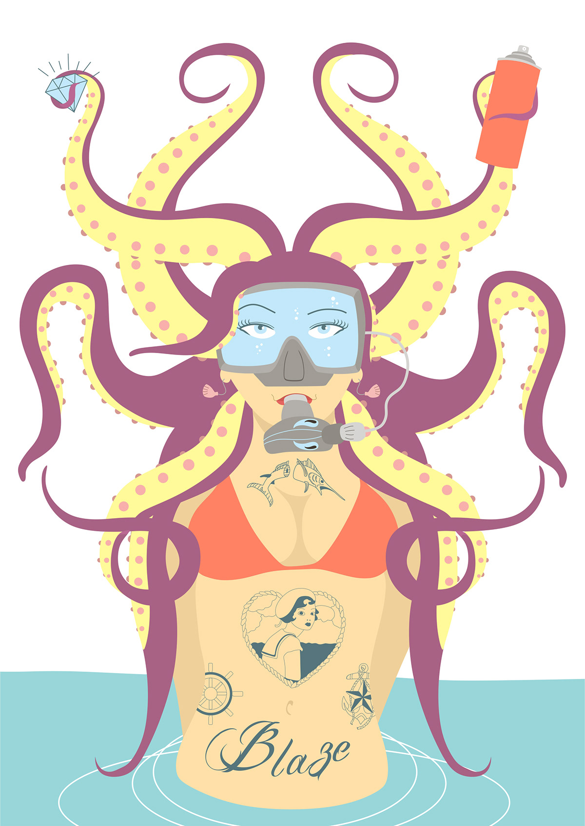 octopus  girl  Graffiti tattoo