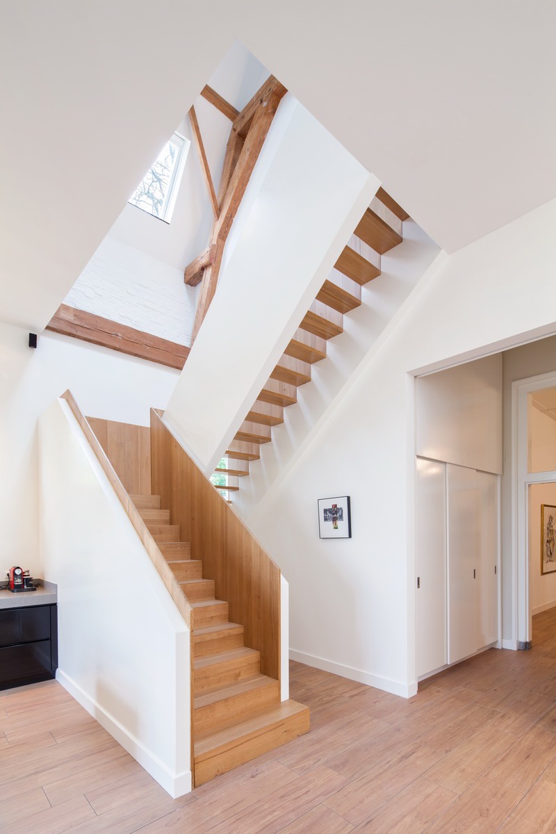 stairs  interior architect spacious historical elements living room kitchen modern  staircase Coach  house solid oak