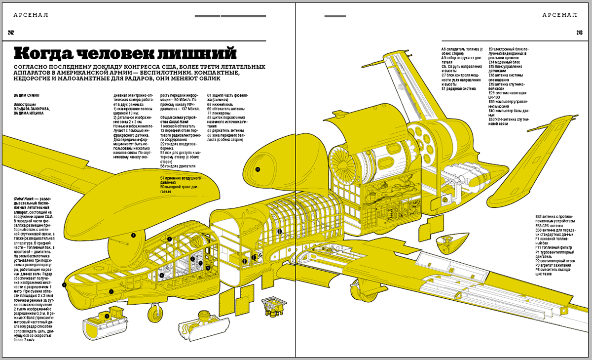 vector drone Global Hawk scheme exploding magazine lineart Drawing  design
