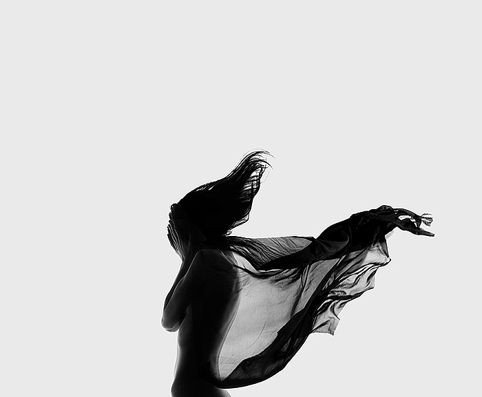conceptual surreal black and white model portrait woman Veil Silhouette nude retouch pastel figure DANCE  