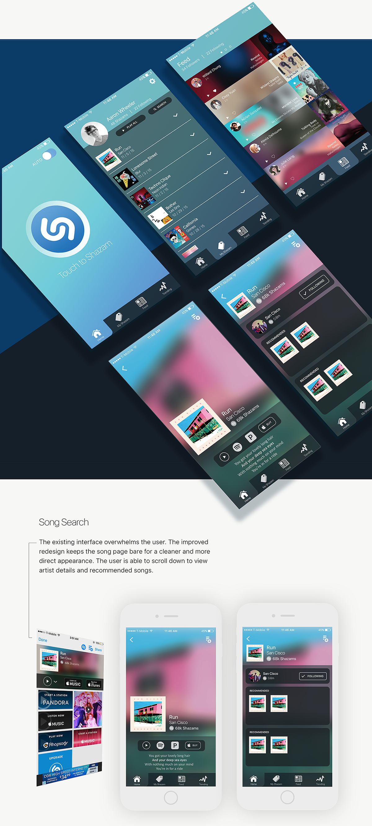 app redesign UI Shazam shazam redesign shazam app