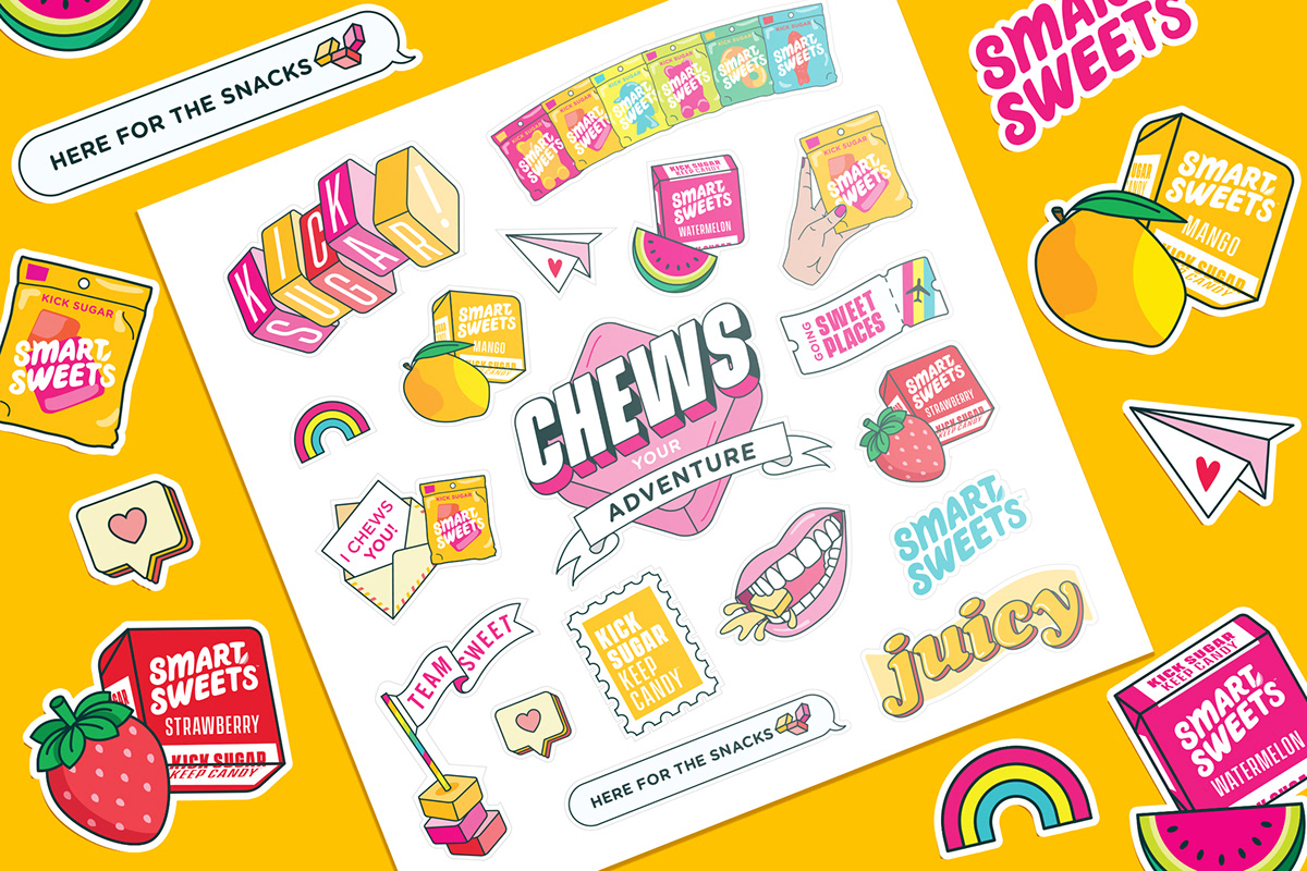 stickersheet of sweet chews candy