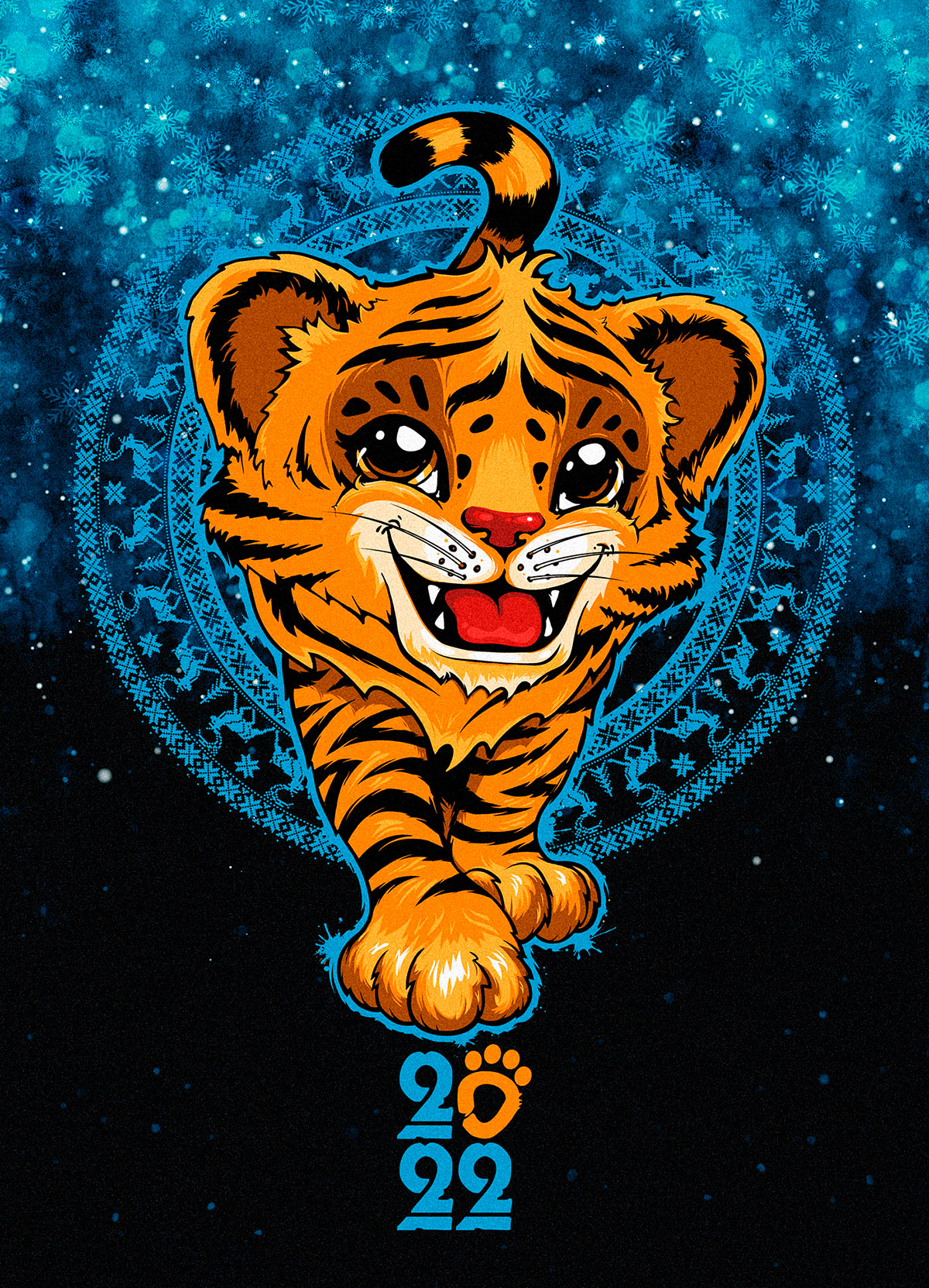 2022 design animal art calendar cartoon flyer ILLUSTRATION  new year print tiger tiger cub