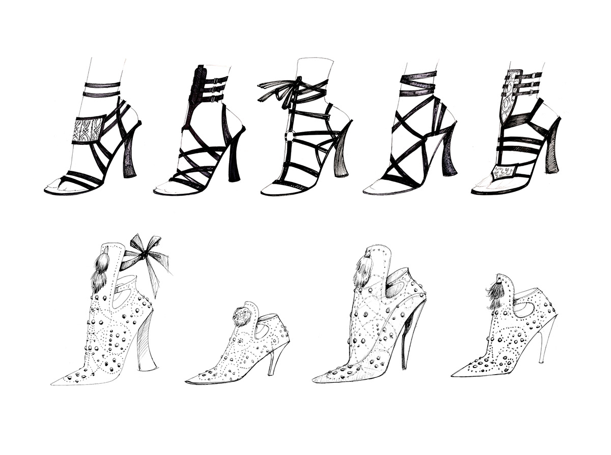 ankle boots Christmas Embroidery fashion shoes high heel sandals shoes sketches studs