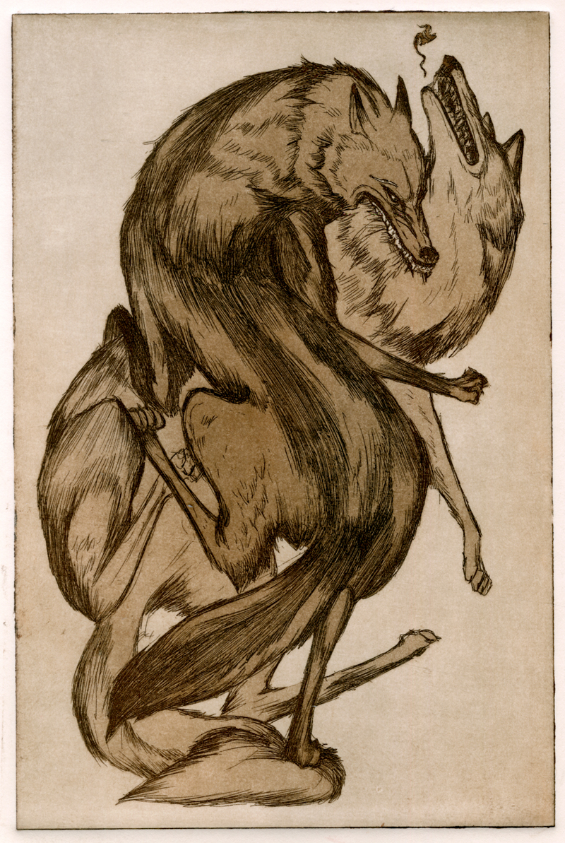 wolf wolves etching aquatint