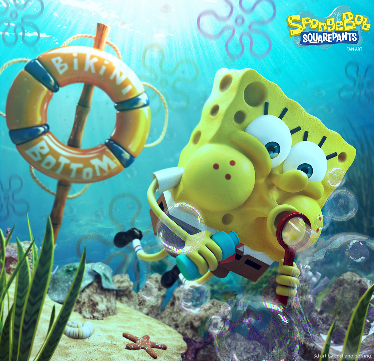 Bob Sponge square pants underwater bubble 3ds max Zbrush vray 3D Brazil