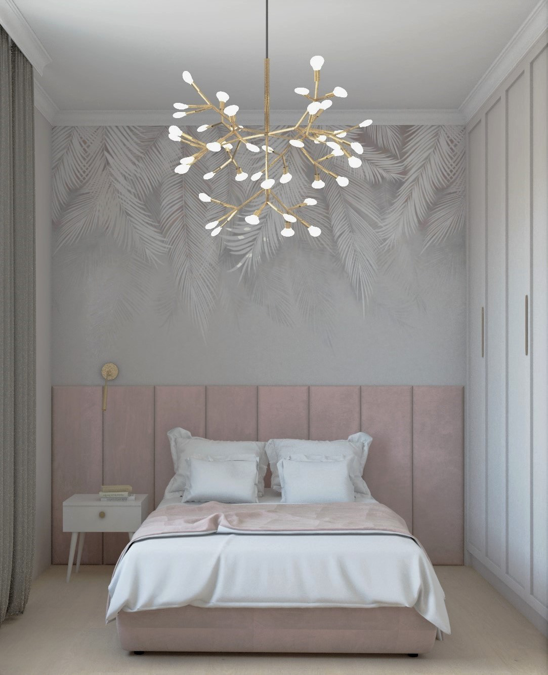 architectural design bedroom cozy design Interior pink wallpaper women