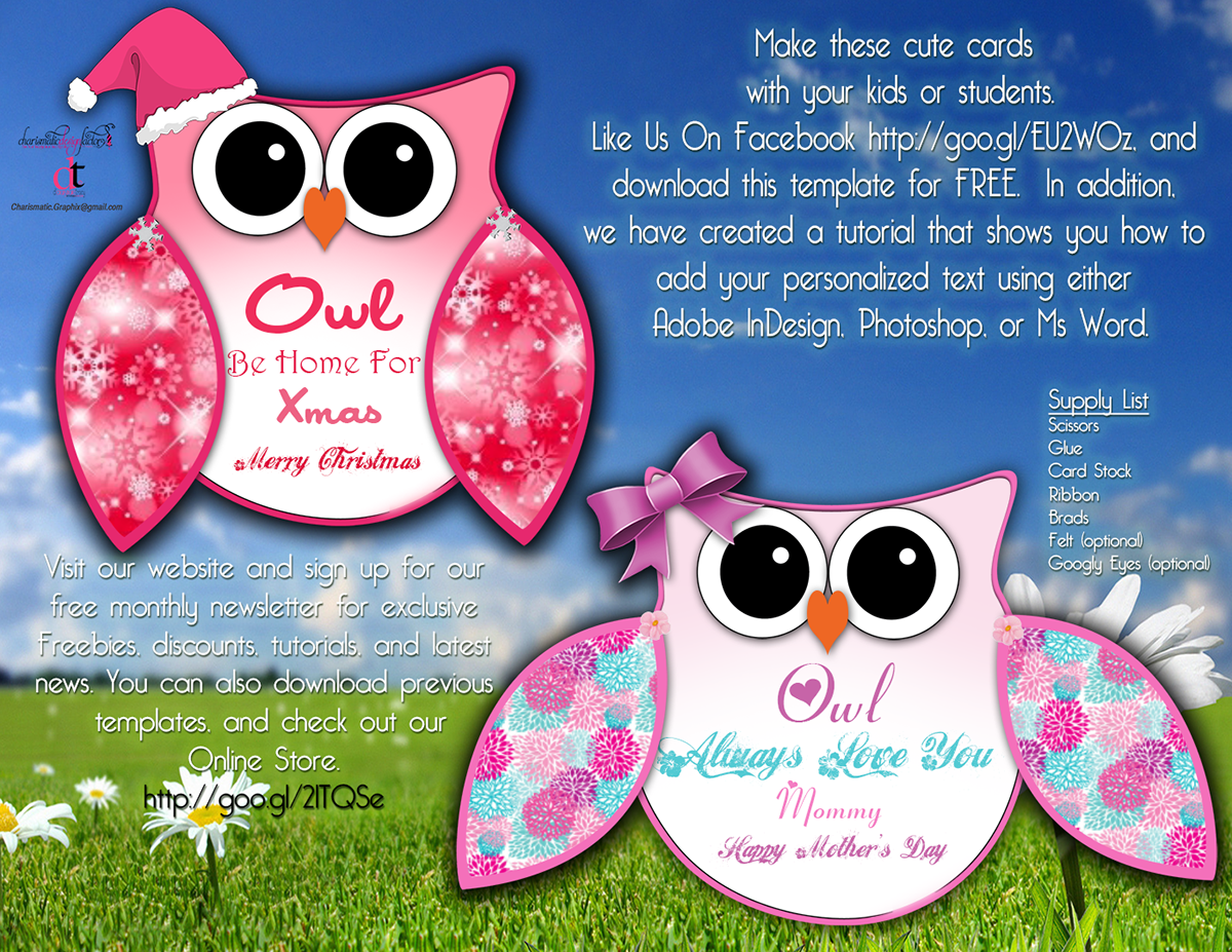 D. Charismatic Tracy Owl Invitations DIY children invites owl Mother's Day Father's Day Cards xmas cards cards kids projects Pre school Pre k kindergarten