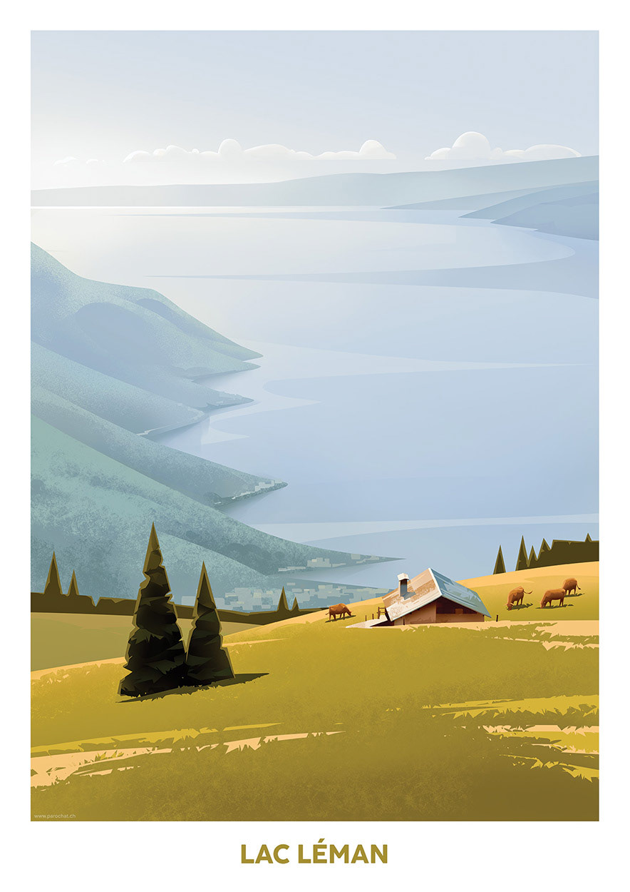 affiche digital painting Geneva ILLUSTRATION  lac Léman posters Switzerland
