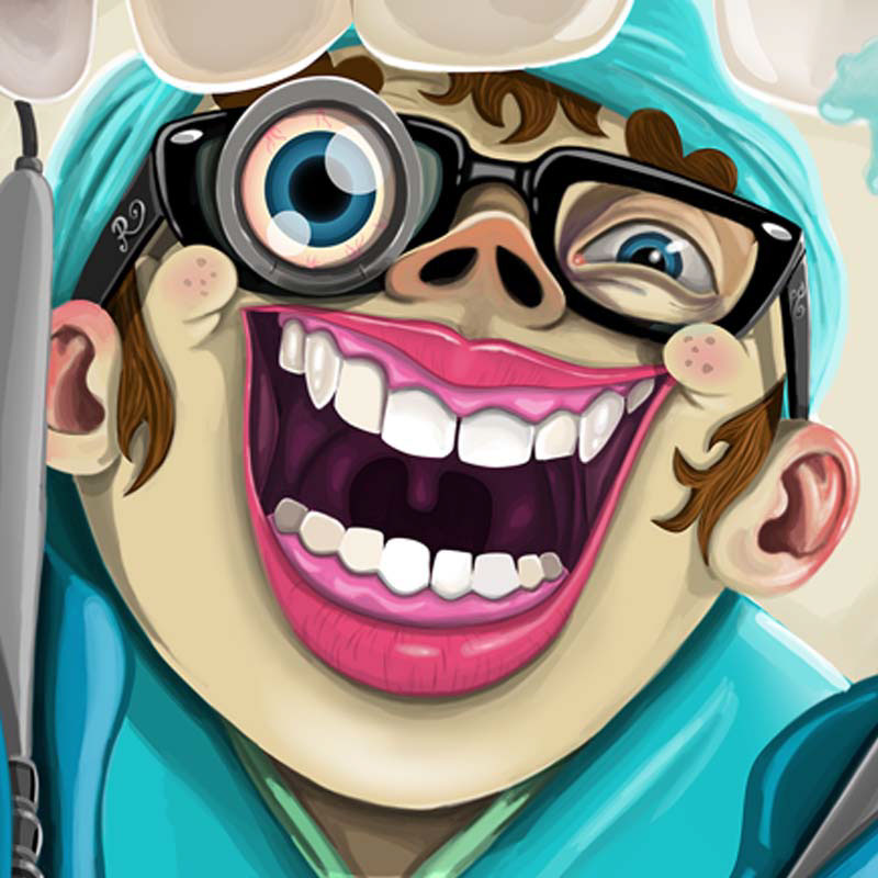 dentist poster illustrate dent teeth tongue smile doctor psycho glasses