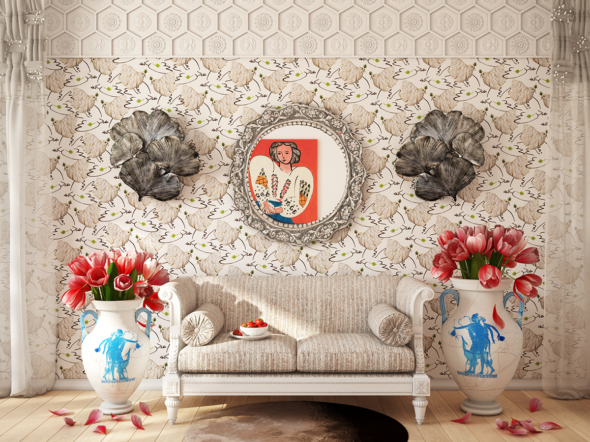 Fajno fajnodesign  design Interior art wall wallpaper wood print pattern children 3dmax vray