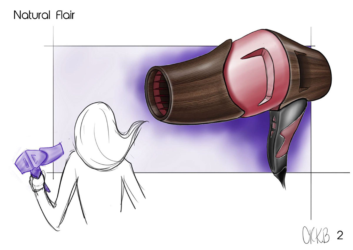 Adobe Portfolio hairdryer concept development sketching rendering