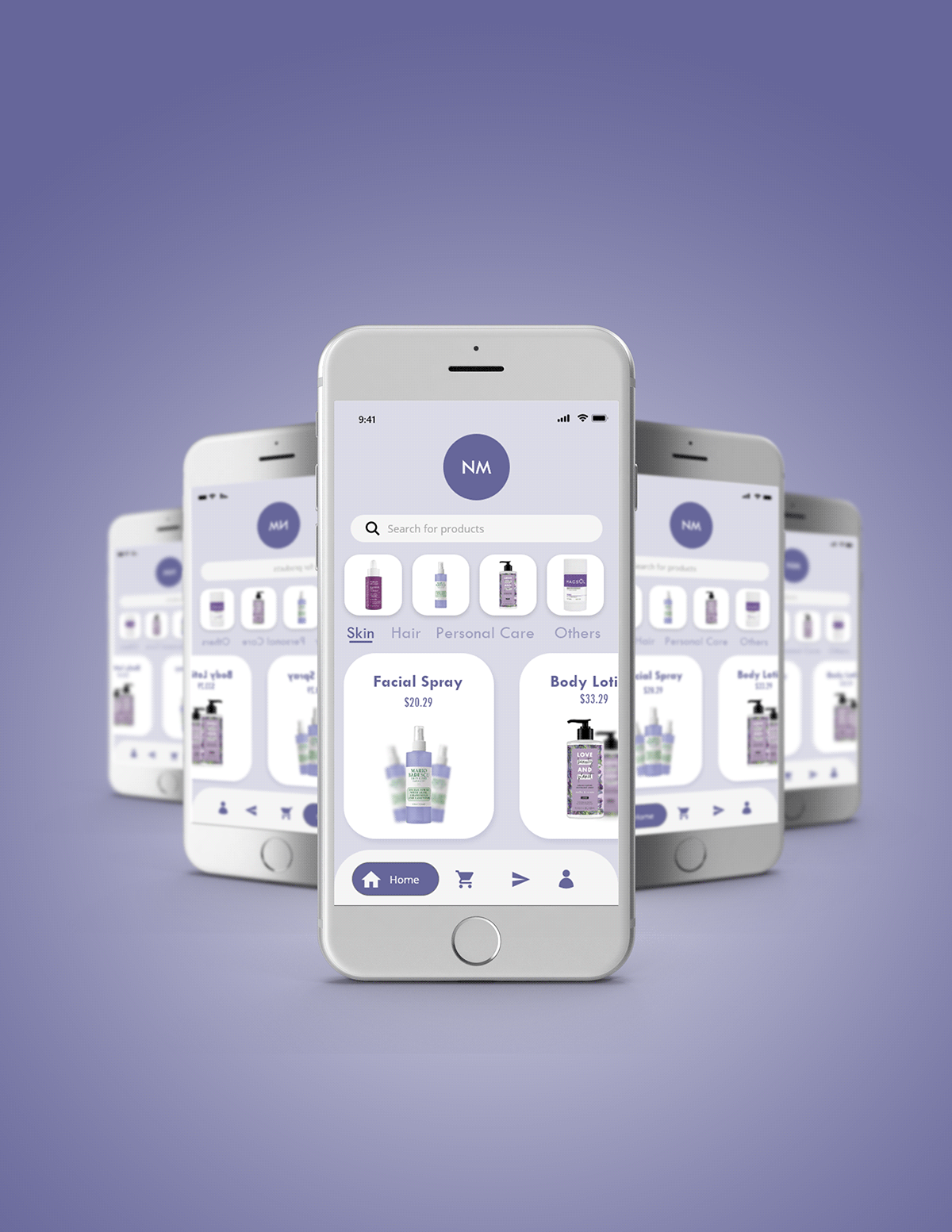 application NM personal care products skin care UI ux xD