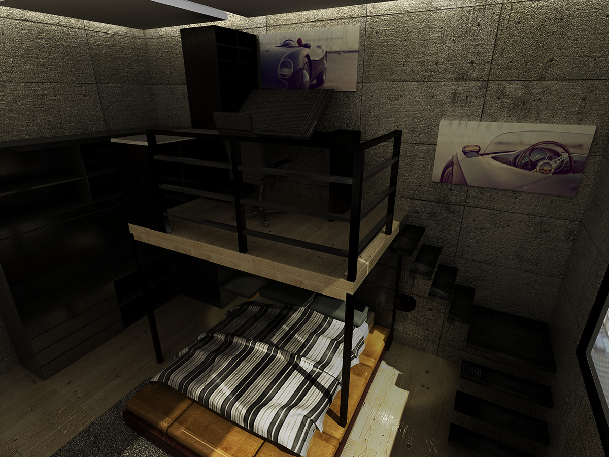 industrial bedroom LOFT 3d Visualisation design