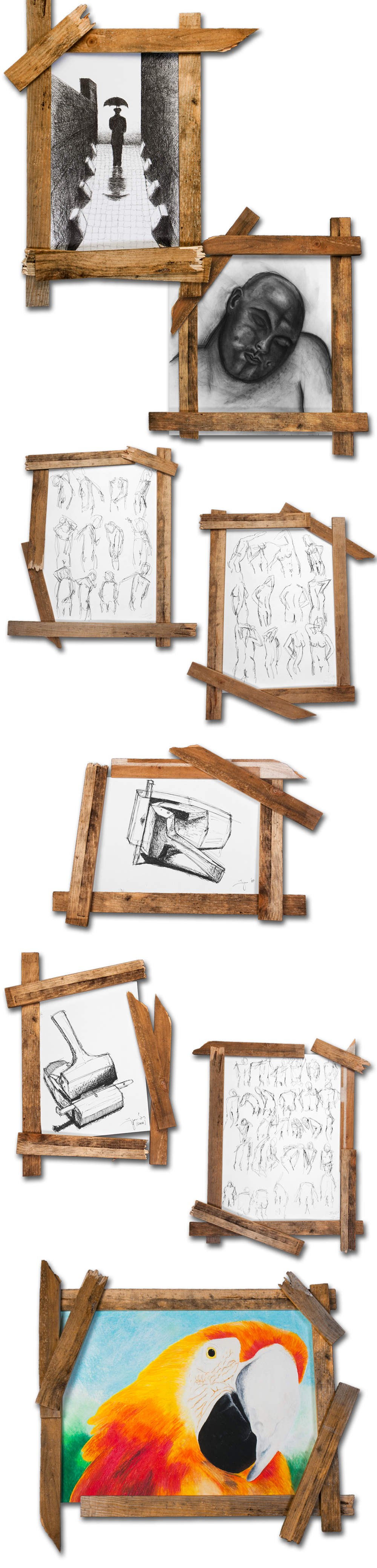 frame wood sketches pencil draw exercises crashed broken
