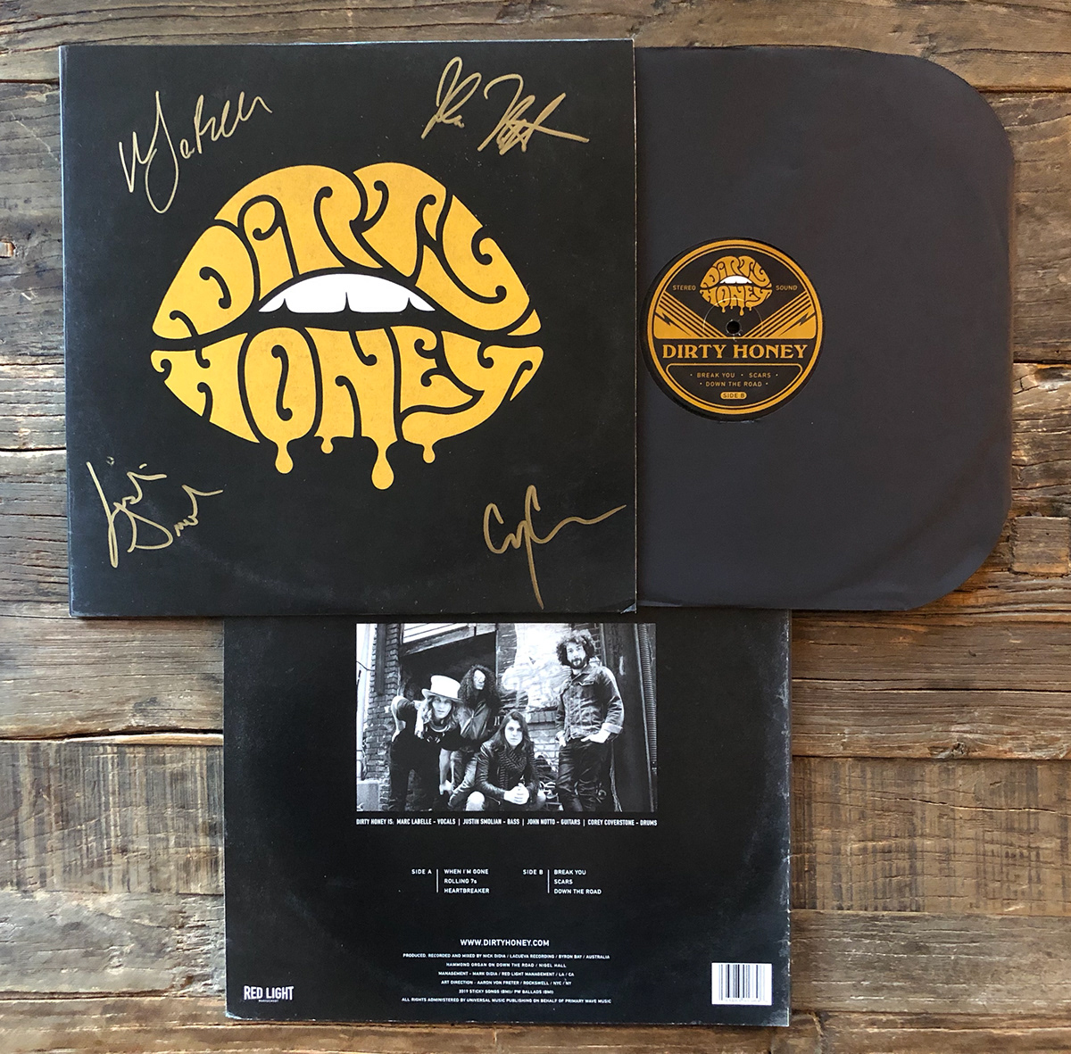 lips rock & roll custom typography music video vinyl record cover Dirty Honey band logo band merch band merchandise