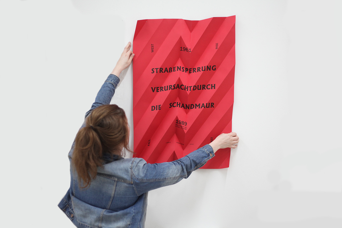 istd poster paper folding folding fold red diagonal type poster typography poster berlin berlin wall wall